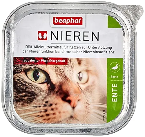 BEAPHAR – Nierendiät Ente – Diätalleinfuttermittel Für Katzen Mit Chronischer Niereninsuffizienz – Zur Unterstützung Der Nierenfunktion – 100 g