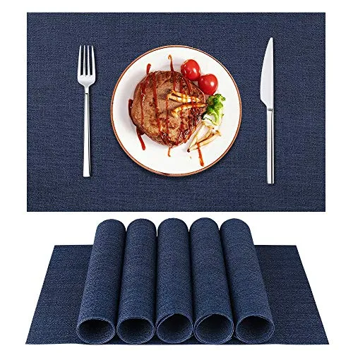 LIFEWEAR Platzsets Abwaschbar Tischsets 6er Set Platzdeckchen rutschfest Tischset PVC Hitzebeständig Tisch Platzset, S01 Marineblau