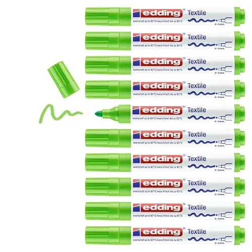 Edding Textilmarker 4500 rund 2-3mm hellgrün | 10 Stück - Hochwertige Textilmarker für kreative Bastelprojekte. Ideal für präzises Zeichnen und Beschriften auf Stoffen. Leuchtende Farben und einfache Handhabung.