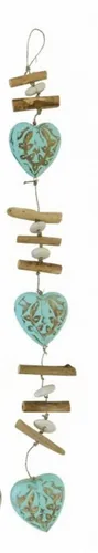 VARIOS Hängedekoration Deko Hänger Herz Küstenholz Türkis Maritim Sommer 80 cm, Türkis