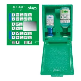 Plum 4789 Augen-Notfallstation in Wandbox - Erste-Hilfe-Set für Haushalt & Arbeitsplatz, mit 2 Flaschen für eine Spülzeit von circa 7 Minuten, gemäß DIN EN 15154-4:2009, robust und platzsparend.