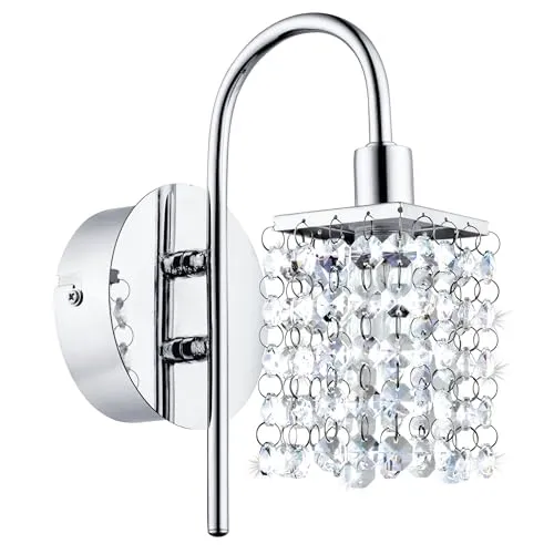 EGLO LED Wandlampe Almonte - Elegante Badezimmerlampe mit Kristallen - Dekorative Wandleuchte aus chromfarbenem Metall mit klaren Kristallen, spritzwassergeschützt (IP44) und ideal für das Badezimmer. Spendet warmweißes Licht für eine edle Atmosphäre.
