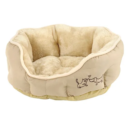 Dehner Tierbett Sammy, oval, beige, versch. Größen, hochwertiges Hundebett/Katzenbett, mit herausnehmbarem Liegekissen