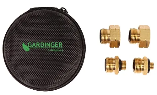 GARDINGER Propanflaschen-Adapterset Europa für Deutschen Druckregler 4-teilig in gepolsterter Softbox