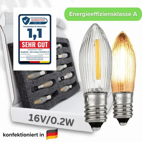 10x LED Filament 16V/0,2W E10 Ersatz-Lämpchen statt 3W für 14-15 Brennstellen 2100 Kelvin warmleuchtend