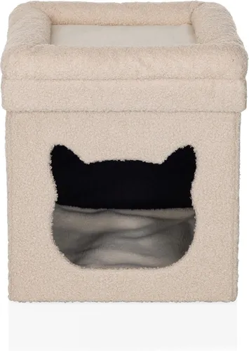 hjh LIVING Katzenhaus PAWY ES Stoff - Katzenschlafplätze: Stylisches Katzenhaus mit verspielter Katzenkopfform, ideal für gemütliche Rückzugsorte und einfach zu transportieren.