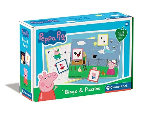 Clementoni - 16351 - Bingo & Puzzles - Peppa Wutz - Lernspielzeug Ab 3 Jahre, Hergestellt in Italien