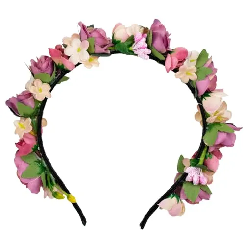 Blumen Haarreif „Sabia“ – Romantischer Haarschmuck mit Rosen & Blüten für Damen & Mädchen – Perfekt zum Dirndl, zur Hochzeit, Kommunion oder Festival (Altrosa/Creme, Einheitsgröße)