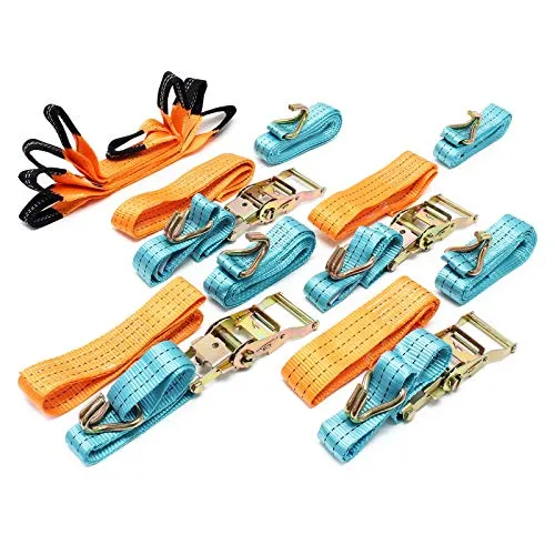 Wiltec Spanngurte 4er Set für den Autotransport, 35mm x 3,5m, 3000 daN, Zurrgurte zur Radsicherung