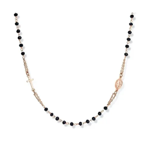 Timeless gold-plated necklace with black Rosary CRORN3 crystals