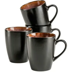 MÄSER Kaffeebecher 340 ml, 4-er Set - Serie TEONA - Thermobehälter aus hochwertigem, mikrowellen- und spülmaschinengeeignetem Steinzeug, einzigartiges Farbmuster durch handgefertigte Glasur, ideal für den täglichen Gebrauch.