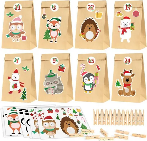 Adventskalender 24 Kraftpapiertüten für Kinder