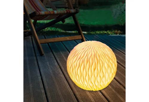 esotec Solarkugel Gartenkugel 25cm in Sandsteinoptik - Wetterfeste Solarleuchte für Garten und Balkon, aus hochwertigem Kunstharz mit einzigartigem Sandsteindesign und wahlweise warm- oder kaltweißem Licht.