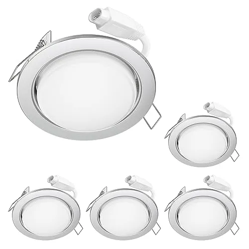 ledscom.de LED Decken-Einbaustrahler RUBA chrom matt GX30,525W je 560lm weiß rund flach 107mm Ø Lochkreis ca. 83-100mm Ø 5er Set