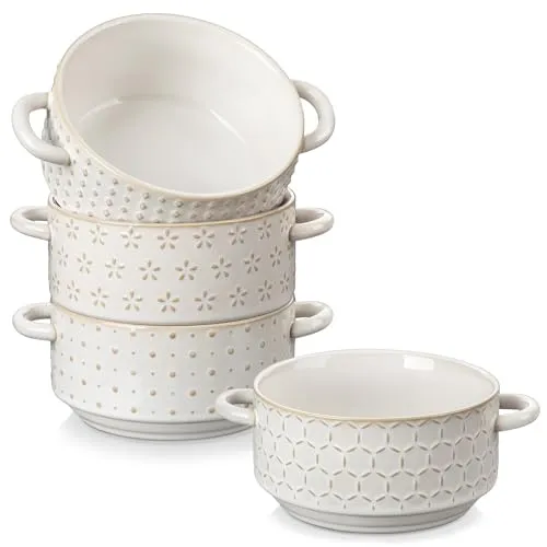 MALACASA LYDIA Suppentassen 4er Set, 600ml mit Henkel in beige von MALACASA