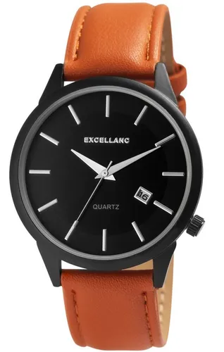 Excellanc Quarzuhr EX0567, Herrenuhr mit Lederimitat - Elegante Herrenuhr mit hochwertigem Quarzuhrwerk und Datumsfunktion, ideal für jeden Anlass. Das besondere Highlight ist die Krone auf der 4-Uhr-Position, die für einen einzigartigen Look sorgt.