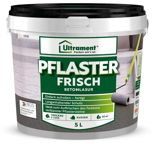 ULTRAMENT Pflaster Frisch, Betonlasur, Anthrazit, 5 Ltr - Lasuren für Außen, UV-beständig und wasserbasiert, ideal für langlebigen Schutz und ansprechende Optik von Betonflächen.