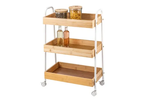eluno 3-stöckiger Servierwagen aus Bambus & Metall - Beistellwagen für kleine Räume, bietet mit 3 stabilen Körben idealen Stauraum und ist mobil mit 4 Rollen, 2 mit Feststellbremse.