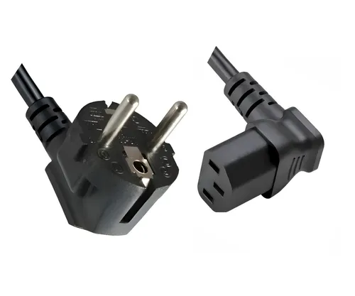 Produktbild DINIC Netzkabel Schuko auf C13 90 Grad nach unten abgewinkelt, 0,75mm², VDE, 1.8