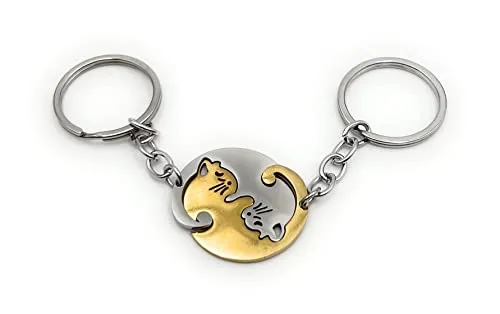 H-Customs Partneranhänger gold silber Katze Herz Liebe Schlüsselanhänger Anhänger silber