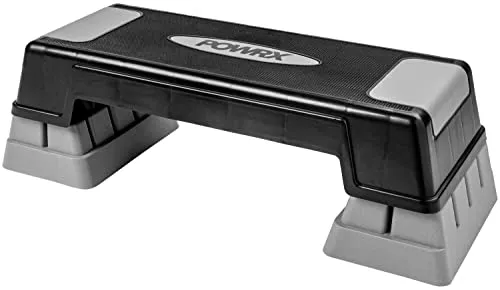 POWRX Aerobic Steppbrett 12/17/24cm (3 Stufen) Grau I Stepper höhenverstellbar und rutschfest für Aerobic, Gymnastik und Fitness I Home Step Stepbench