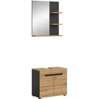xonox.home Badezimmer-Set Canu 63x193 cm - Komplettprogramme für Badezimmer – modernes Design und durchdachte Funktionalität, ideal für kompakte Badezimmer oder Gäste-WCs mit zeitloser Optik in Artisan-Eiche-Dekor und Basaltgrau.