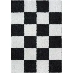 Novel Hochflorteppich Milano, Schwarz-Weiß, 80x150 cm - Teppiche, Hochflorteppiche & Shaggys – Schmutzabweisend und für Hausstauballergiker geeignet, ideal für Fußbodenheizung, bringt Gemütlichkeit in Ihr Zuhause.
