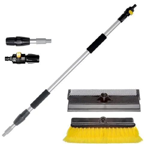 Yachticon Waschbürstenset Nr. 1 – Teleskopstiel 90–175 cm mit Wasserdurchlauf, Waschbürste ohne Seitenborsten & Schwamm-Abzieher für Boot, Auto, Wohnmobil & Caravan