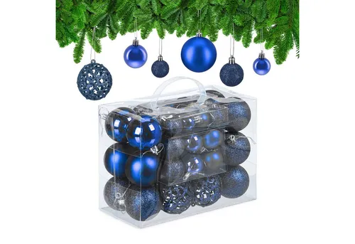 relaxdays Weihnachtsbaumkugel Weihnachtskugeln im 50er Set (50 St), blau