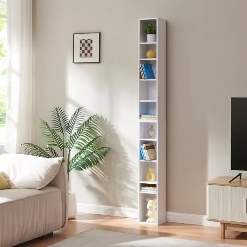 [en.casa] CD Regal Tynset DVD Regal mit 10 Ablagefächern CD Aufbewahrung 187 x 20 x 17 cm Standregal höhenverstellbare Regalböden Weiß