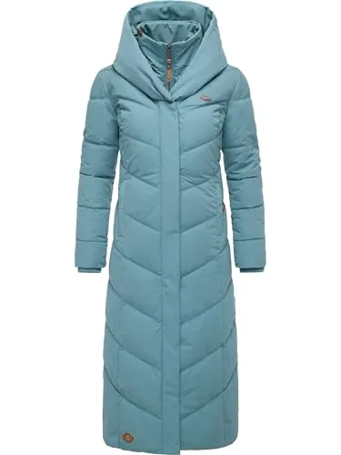 Ragwear Damen Wintermantel warmer Steppmantel extralang mit Kapuze Natalka Extralong Intl Stone Blue25 Gr. XXL