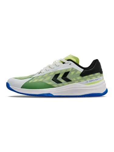 hummel Hallen-Indoorschuhe HB Topflight Pro - Herren Handball Schuhe in Grün/Weiß, Größe 45 (11,5) - Badmintonschuhe Herren, speziell für intensiven Hallensport mit abriebfester Gummisohle für besten Grip und leichtem Tragegefühl dank TPU-Hotmelt-Obermaterial.