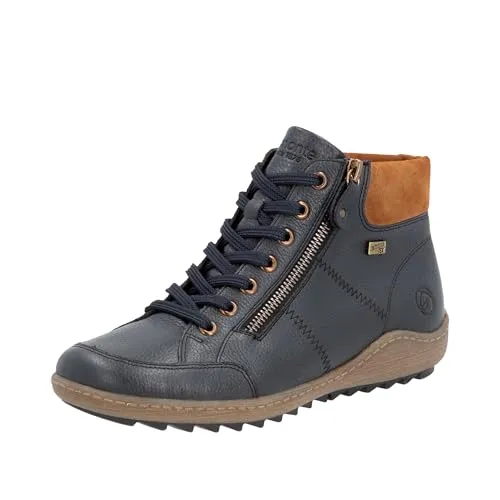 Remonte Damen R1457 Kurzstiefel, Blau, 41 EU - Wanderschuhe aus echtem Leder mit TEX-Membran für optimale Atmungsaktivität und Wasserdichtigkeit.