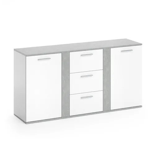 Vicco Novelli Highboard Kommode - 2 Türen in Weiß Beton - Anrichten mit hochwertiger Melaminharzbeschichtung, kratzerresistent und pflegeleicht. Bietet viel Stauraum hinter zwei Türen für Ihre Wohnaccessoires.
