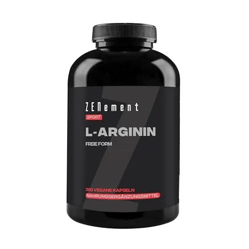 L-Arginin 700 mg pro veganer Kapsel – Freie Form, Reines Aminosäurepräparat für Sportler – Hohe Konzentration, ohne Gluten, Laktose und Soja – 360 Kapseln – Zenement