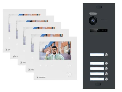 Balter Video-Türsprechanlage EVO MINI Komplettsystem für 5-Familienhaus Anthrazit 5x 4.3