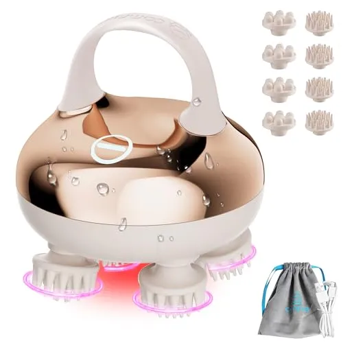 COMFIER elektrisches Kopfmassagegerät,Kopfhaut-Massagegerät IPX7 wasserdicht mit 8 Massageköpfen und 3 Massagemodi, Körper-Massagegerät für Stressabbau (Golden), Geschenk