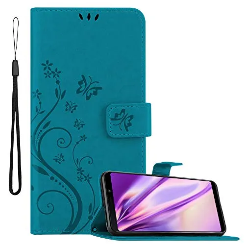 Cadorabo Hülle kompatibel mit Samsung Galaxy A9 2018 Blumen Design aus Kunst Leder Flip Klappbare Stoßfeste Magnetische [Standfunktion] [Kartenfächern] Cover Hülle für Galaxy A9 2018 Tasche in Blau