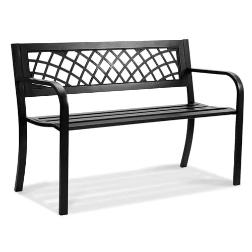 VEVOR Gartenbank Terrassenbank aus Metall, 1163 mm Parkbank Ruhebank 218 kg Tragkraft, 3 Personen Garten- und Parkbank mit Rückenlehne & Armlehnen, Vintage Sitzbank für Garten, Park, Hof, Veranda