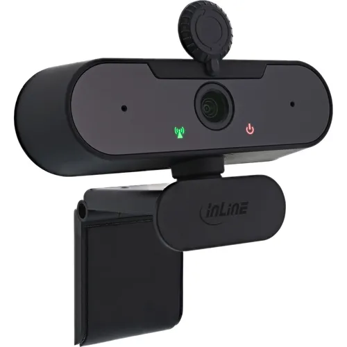 InLine® FullHD Webcam 1920x1080 mit Autofokus - Webcam für Videokonferenzen im Home-Office oder Büro. Mit Autofokus, automatischer Helligkeitsanpassung und integriertem Mikrofon für klare Kommunikation. Kompakt und mobil, inklusive mechanischer Objektivabdeckung.