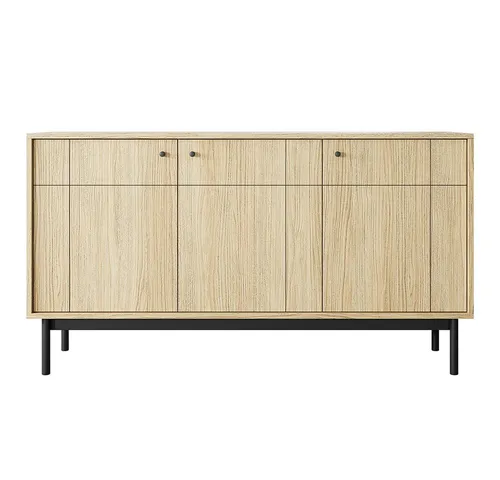 Lomadox Sideboard JANTAR-160 in Eiche mit Metallfüßen - Elegantes Sideboard in edler Eichenoptik, 154 cm breit, ideal für stilvolle Wohnräume. Mit gefräster Front und stabilen Metallgriffen für ein modernes Ambiente.