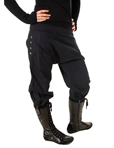 Vishes Damen Pumphose - Bequeme Baumwollhose mit Taschen und dekorativen Knöpfen - Damen-Hosen: 105 cm lange Haremshose aus atmungsaktiver Baumwolle, ideal für Yoga, Homewear und Festivals, handgefertigt in Nepal.