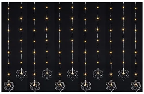 Spetebo LED Lichtervorhang Schneeflocken - 200 cm - mit 83 LED 8 Leuchtfunktionen und Timer - Weihnachten Advent Winter Fenster Dekoration