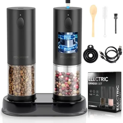 Pourbibi Salz und Pfeffermühlen Elektrisch 2er Set mit USB-C Ladung