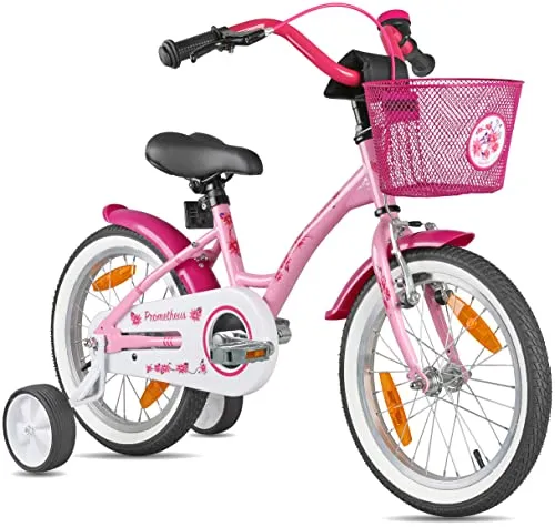 PROMETHEUS Mädchenfahrrad 16 Zoll - Rosa Lila & Weiß mit Stützräder - Kinderfahrrad mit abnehmbaren Stützrädern, stabil und sicher. Ideal für Kinder ab 4 Jahren, erfüllt alle EU-Sicherheitsstandards. Leichtes Design für unbeschwerten Fahrspaß!