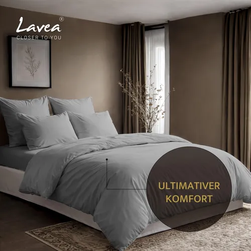 Lavea® Bettbezug 135 x 200 cm Baumwolle, Pflegeleichte Bettwäsche, Jasmin, Bettbezüge, langlebige Qualität, Silber