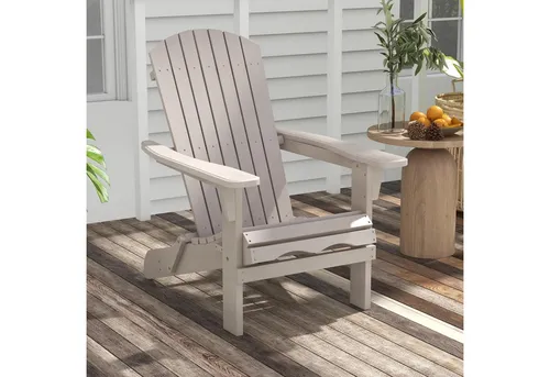 Costway Klappbarer Adirondack Stuhl aus Holz Grau – 180 kg Tragfähigkeit - Genießen Sie zeitlosen Komfort mit diesem stabilen Klappstuhl aus Tannenholz. Das geschlitzte Design sorgt für optimale Wasserableitung, ideal für Garten und Terrasse.