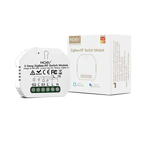 MOES ZigBee RF433 Smart DIY Alexa Wireless Switch, Smart Life Tuya Remote Control Connected Relais Switch, 2 Gang 【Funktioniert nur mit Tuya ZigBee Hub】