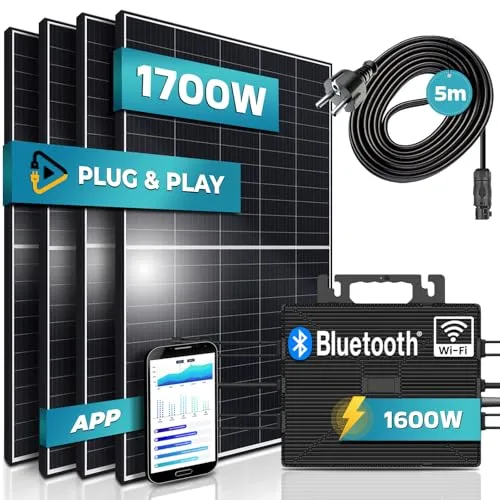 SUNNIVA® 1700W Balkonkraftwerk - Komplettset mit 4x 425W Solarmodulen - Solaranlagen: Hochwertiges Balkonkraftwerk mit flexiblen Wechselrichter-Einstellungen von 600-1600W, einfach per Plug&Play in wenigen Minuten einsatzbereit.