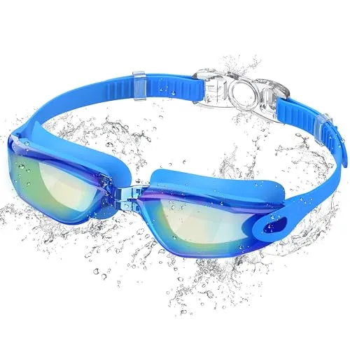 Ambienden Swimming Goggles Adults & Youth - Anti-Fog HD Lens, UV Protection, Waterproof Seal for Training, Beach/Pool - Secure Fit Unisex Goggles Swimming Men & Women-XC-BLUE